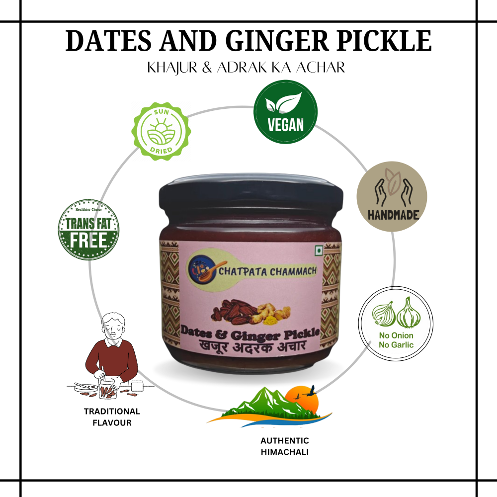 Dates & Ginger Pickle | Khajoor aur Adarak ka Achar (250 gm) | Meetha Achar | Sweet Pickle | Slices of Dates & Ginger + Chutney | 250 grams